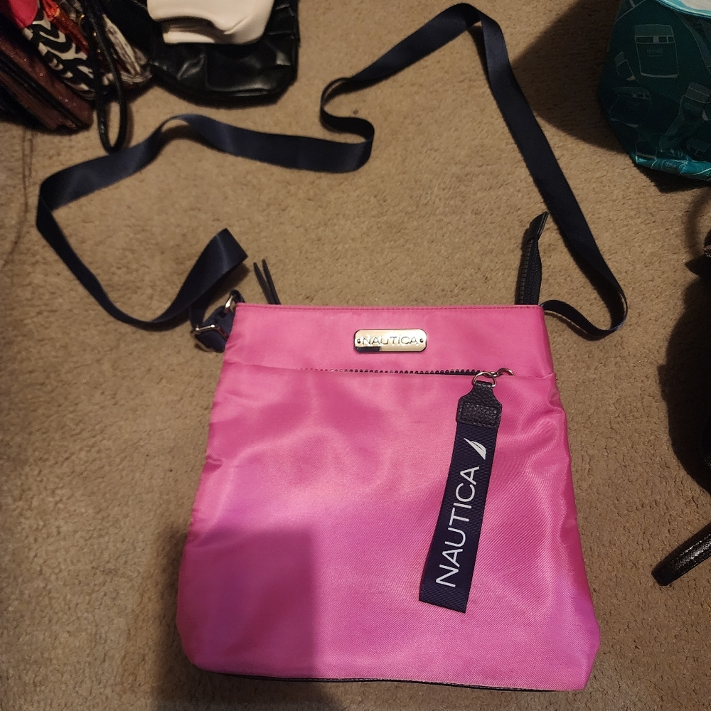 Nautica Fuchsia Crossbody Bag with Navy Strap